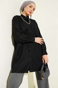 Double Pocket Shirt with Chain Necklace, Black