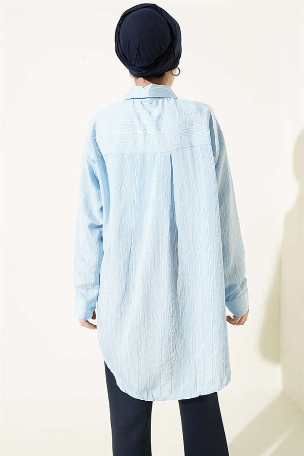 Hella Double Striped Loose-Fitting Shirt, Baby Blue