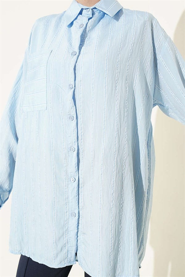 Hella Double Striped Loose-Fitting Shirt, Baby Blue