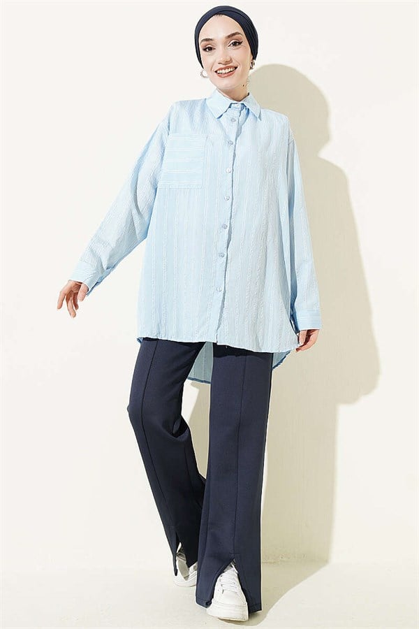 Hella Double Striped Loose-Fitting Shirt, Baby Blue