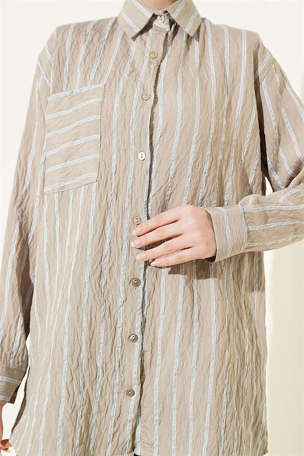 Hella Double Striped Loose-Fitting Shirt, Beige