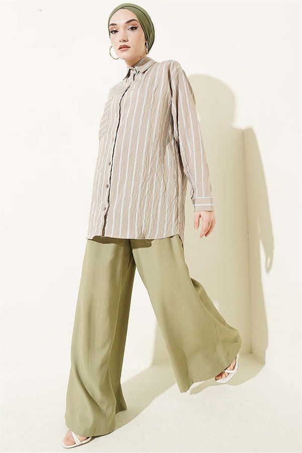 Hella Double Striped Loose-Fitting Shirt, Beige