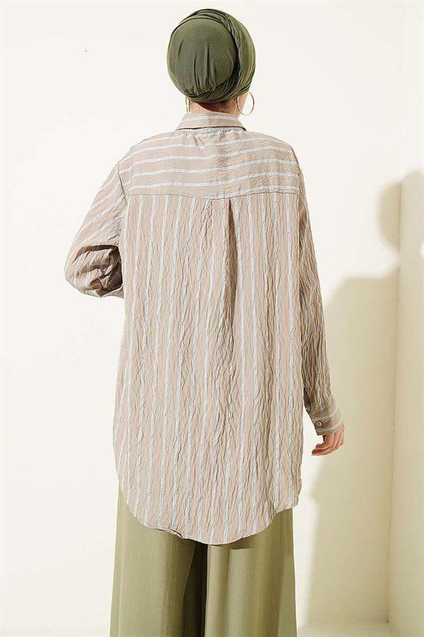 Hella Double Striped Loose-Fitting Shirt, Beige