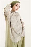 Hella Double Striped Loose-Fitting Shirt, Beige