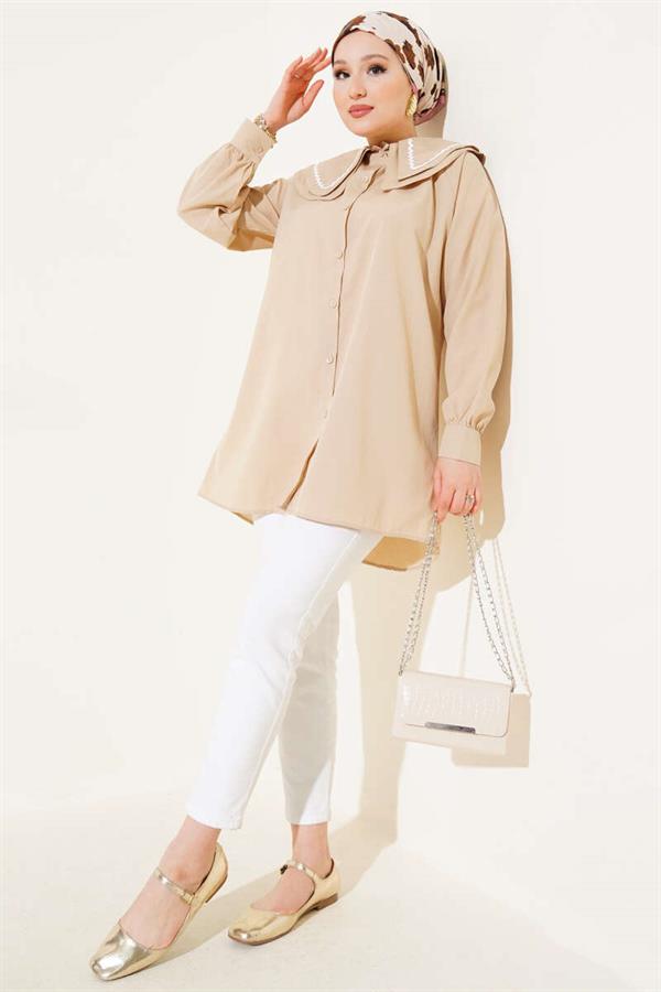 Double Sailor Collar Zigzag Shirt Beige