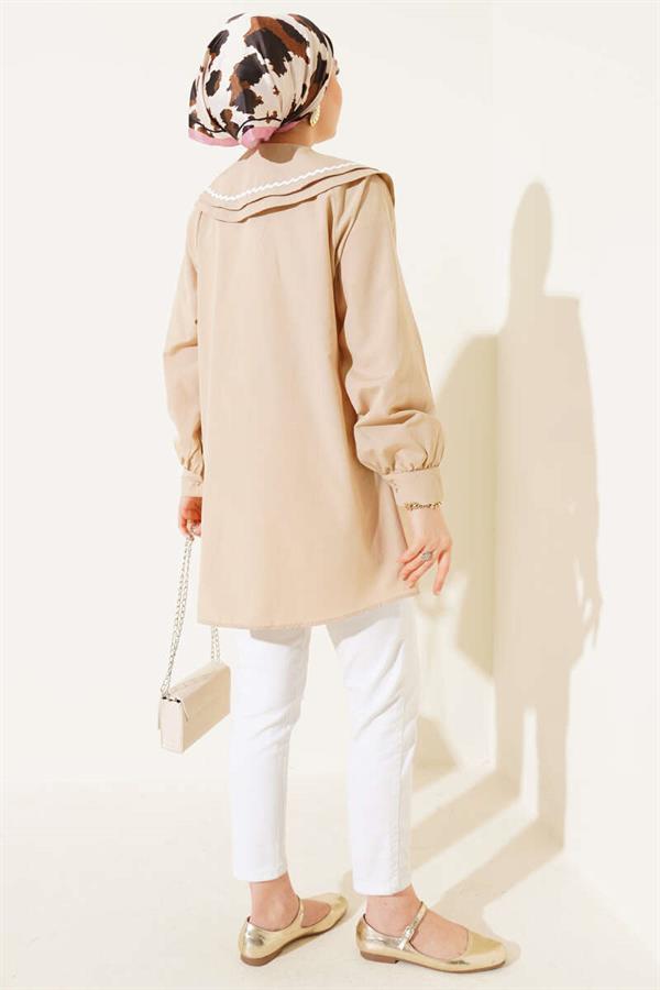 Double Sailor Collar Zigzag Shirt Beige
