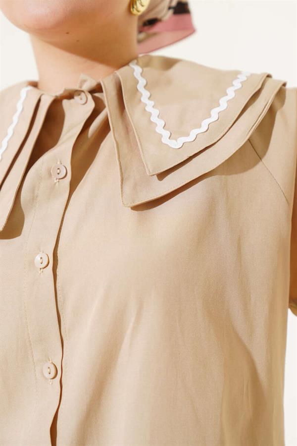 Double Sailor Collar Zigzag Shirt Beige