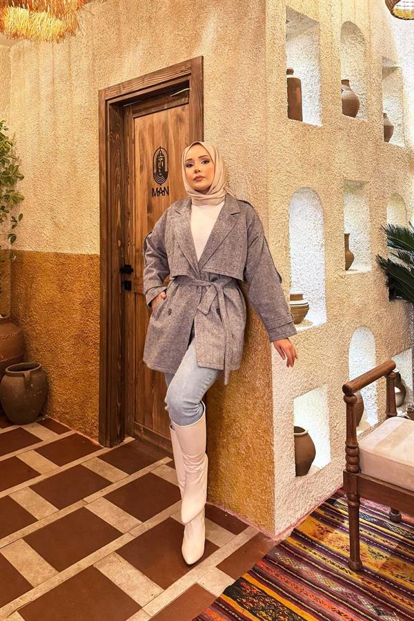 Double Buttoned Lined Short Trench Coat Indigo