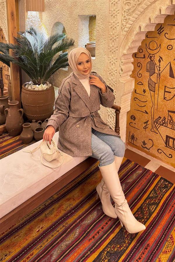 Double-Buttoned Lined Short Trench Coat Brown
