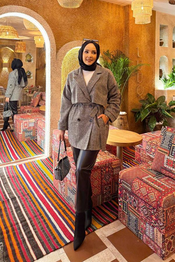 Double-Buttoned Lined Short Trench Coat Black