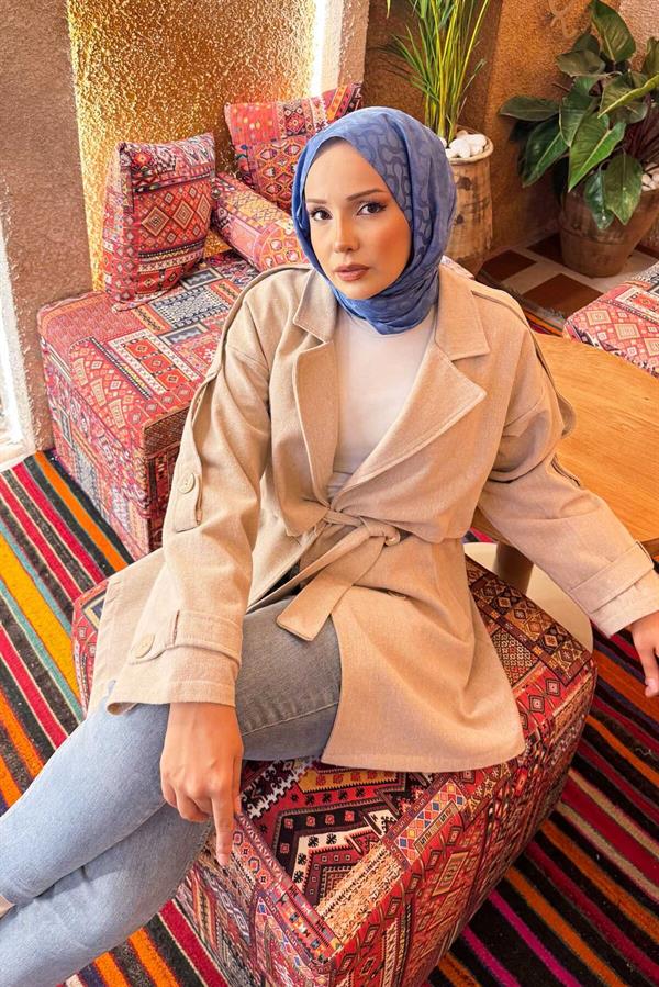 Double Buttoned Lined Short Trench Coat Stone