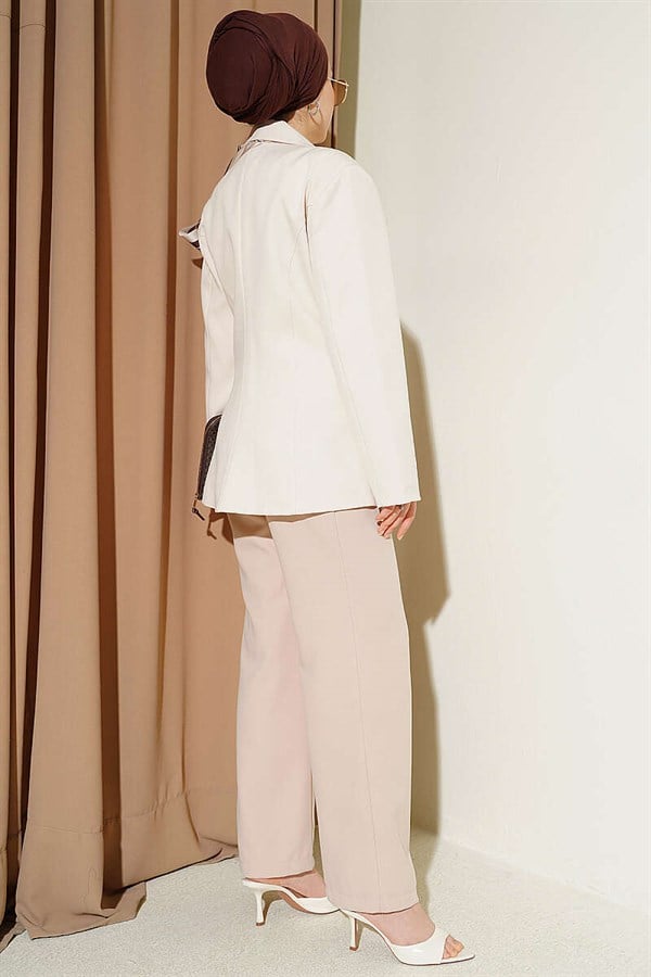 Double-Button Basic Blazer Jacket, Beige