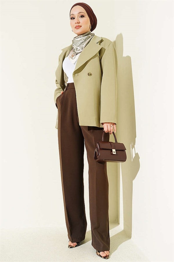 Double-Button Basic Blazer Jacket, Sage Green