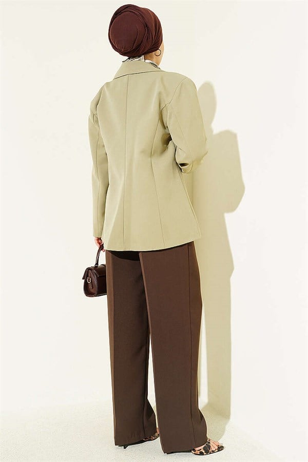 Double-Button Basic Blazer Jacket, Sage Green