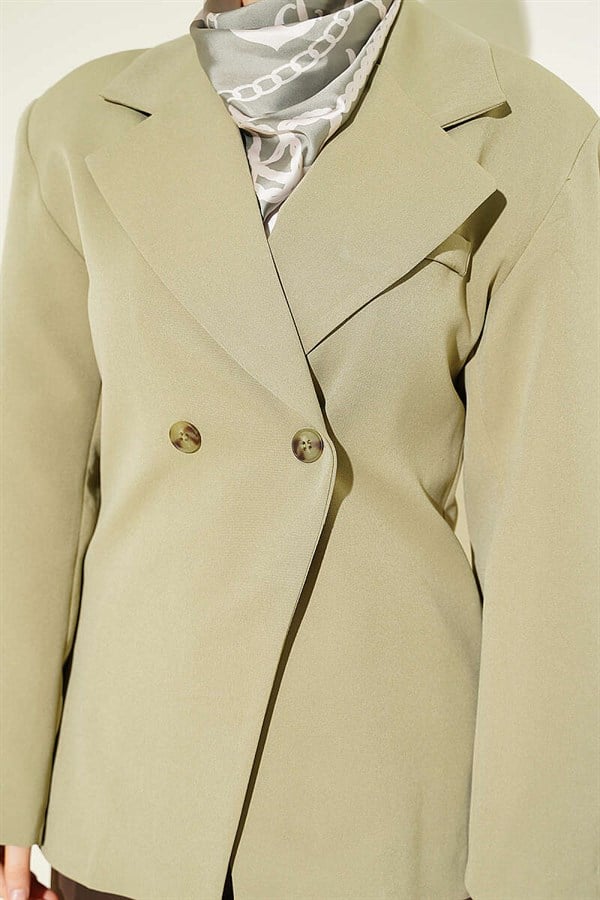 Double-Button Basic Blazer Jacket, Sage Green