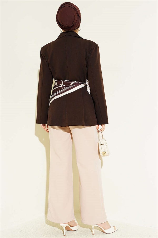 Double-Button Basic Blazer Jacket, Brown