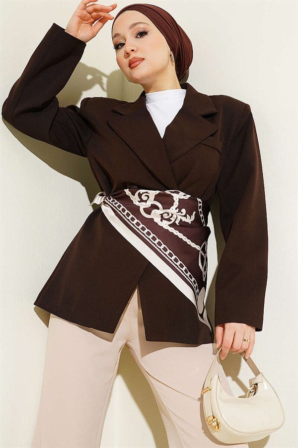 Double-Button Basic Blazer Jacket, Brown