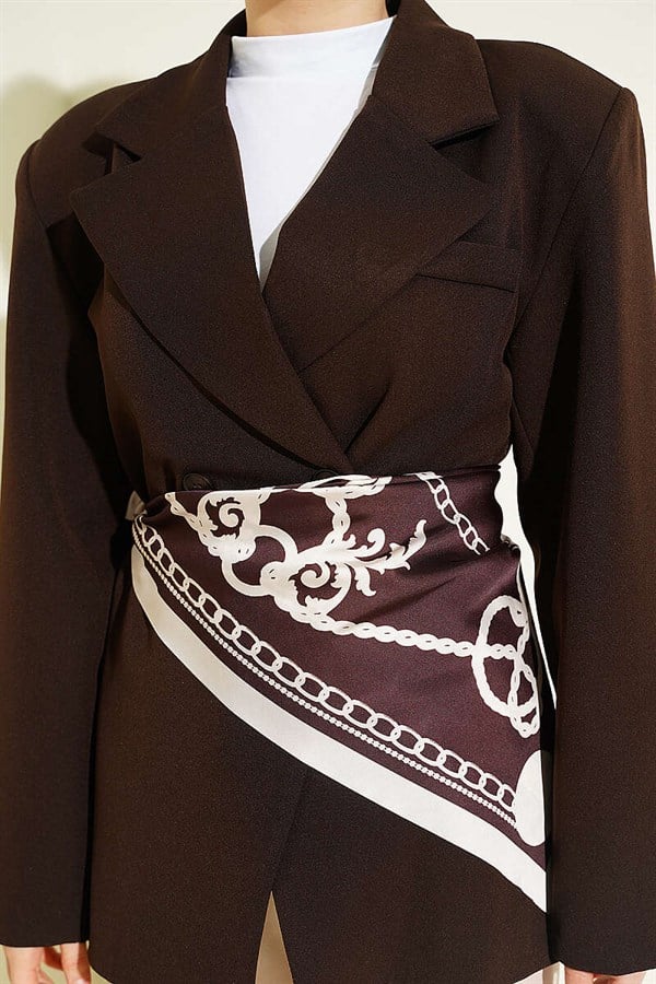 Double-Button Basic Blazer Jacket, Brown
