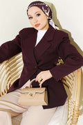 Double-Button Basic Blazer Jacket, Plum