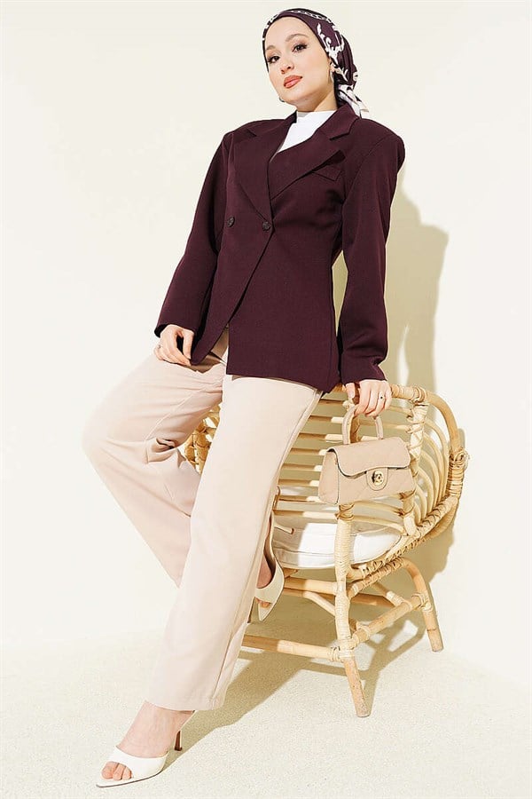 Double-Button Basic Blazer Jacket, Plum