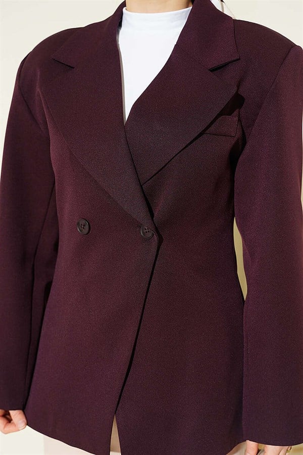 Double-Button Basic Blazer Jacket, Plum