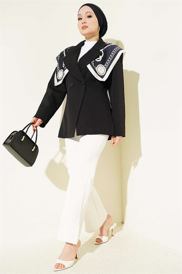 Double-Button Basic Blazer Jacket, Black