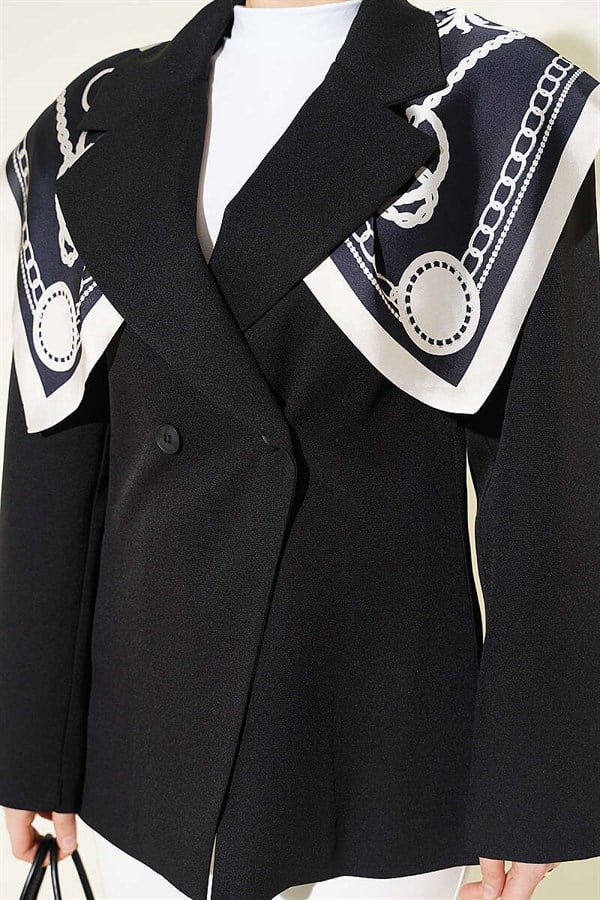 Double-Button Basic Blazer Jacket, Black