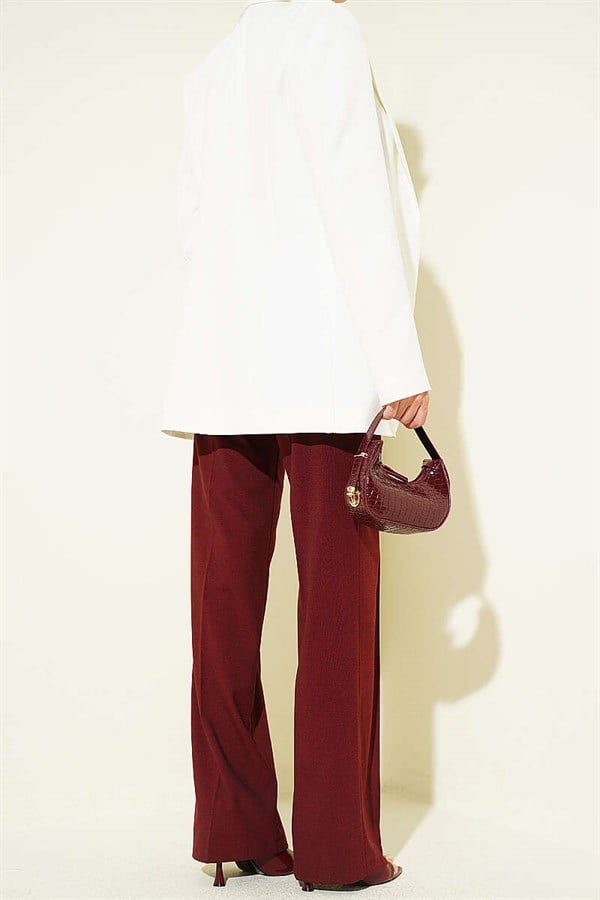 Double-Buttoned Belted Trousers, Burgundy