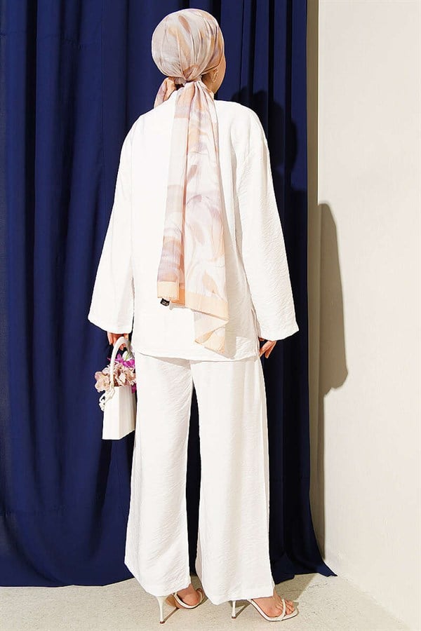Double Button Kimono 2 Piece Set, Ecru