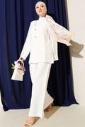 Double Button Kimono 2 Piece Set, Ecru