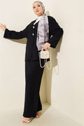 Double Button Kimono 2 Piece Set Black
