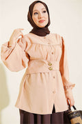 Double-Button Belted Shirt, Beige