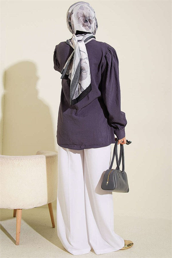Double-Button Belted Shirt, Smoke Grey