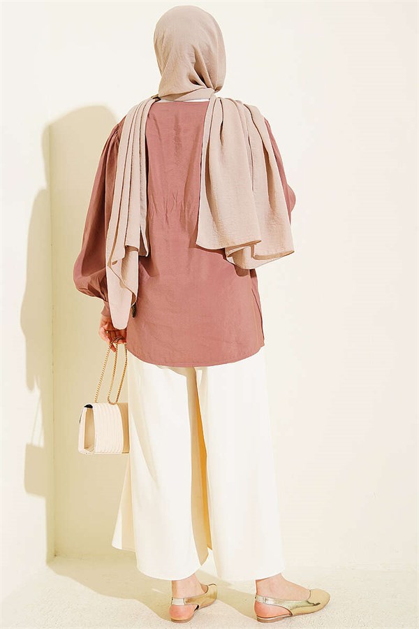 Double-Buttoned Belted Shirt, Rose Pink