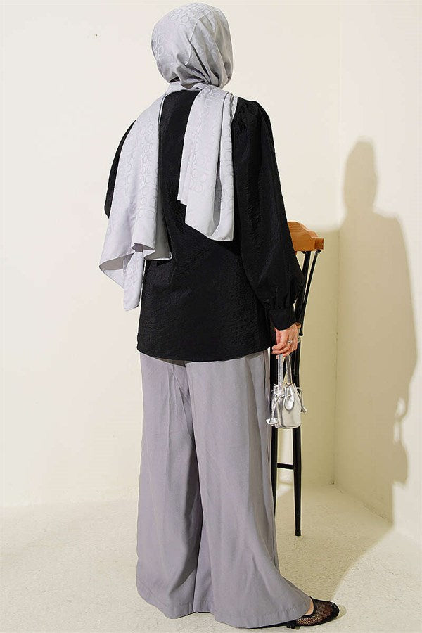 Double-Button Belted Shirt, Black