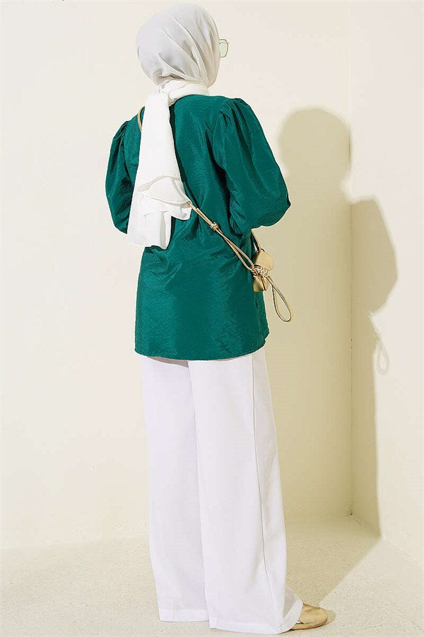 Double-Button Belted Shirt Emerald