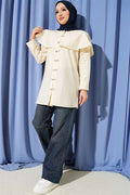 Double-Button Shoulder Cape Shirt, Beige
