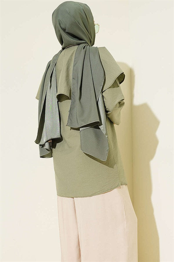 Double-Button Shoulder Cape Shirt, Khaki