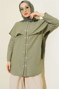 Double-Button Shoulder Cape Shirt, Khaki