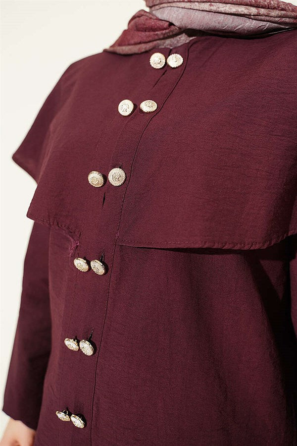 Double-Button Shoulder Cape Shirt, Plum