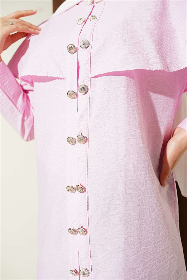 Double-Button Shoulder Cape Shirt Pink