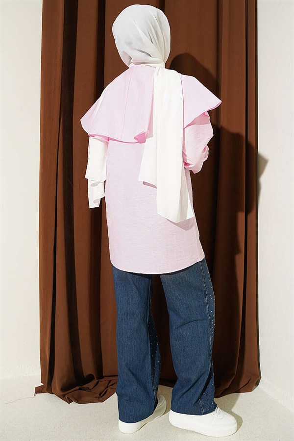 Double-Button Shoulder Cape Shirt Pink