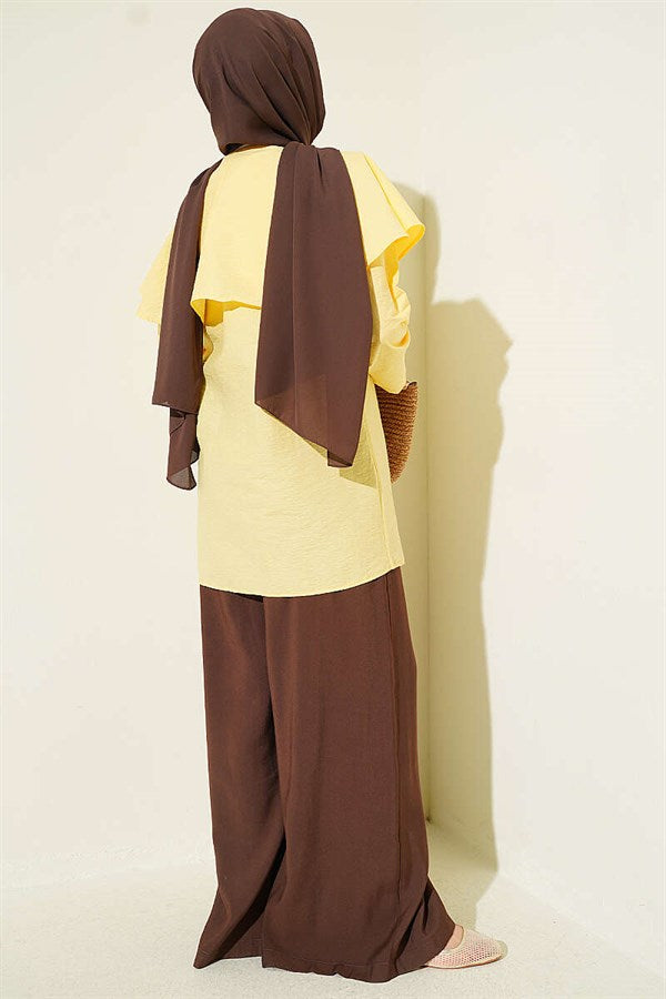 Double-Button Shoulder Cape Shirt Yellow