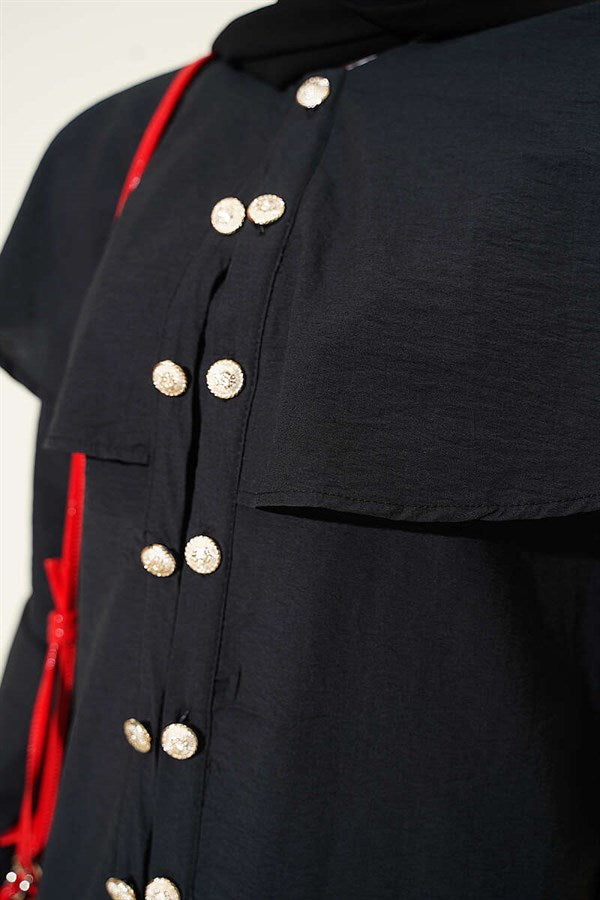 Double-Button Shoulder Cape Shirt Black