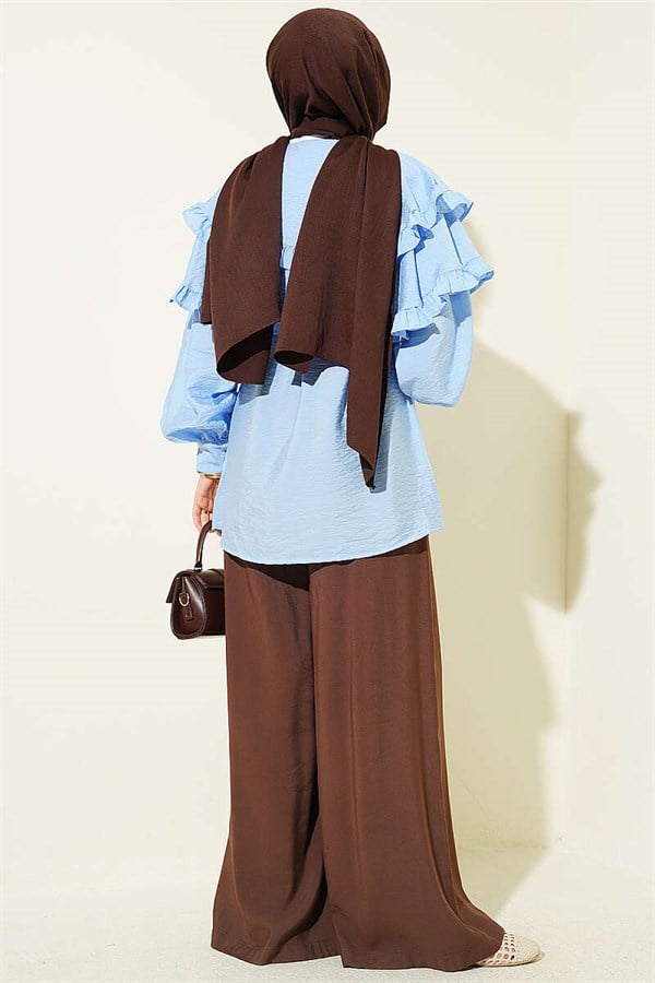 Double Ruffle Sailor Collar Shirt Baby Blue