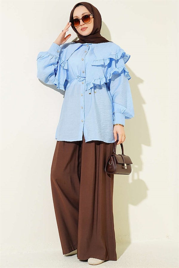 Double Ruffle Sailor Collar Shirt Baby Blue