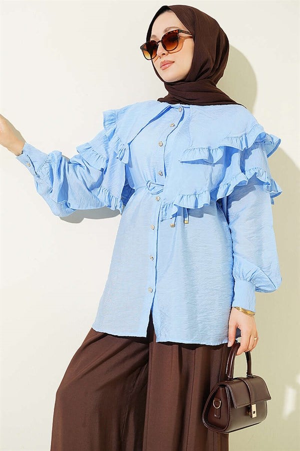 Double Ruffle Sailor Collar Shirt Baby Blue