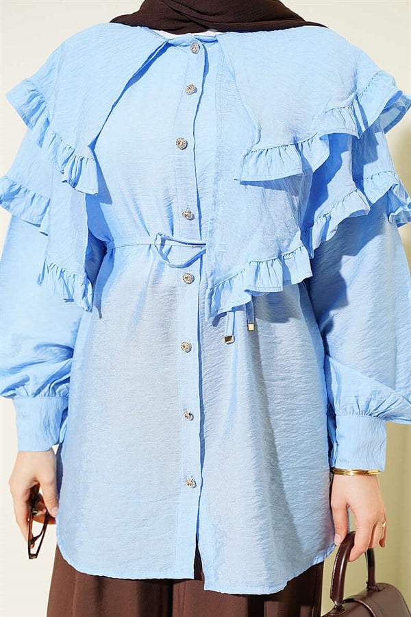 Double Ruffle Sailor Collar Shirt Baby Blue