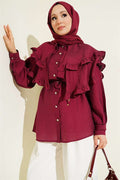 Double Ruffled Sailor Collar Shirt, Burgundy