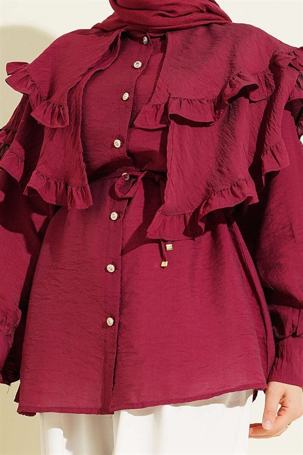 Double Ruffled Sailor Collar Shirt, Burgundy